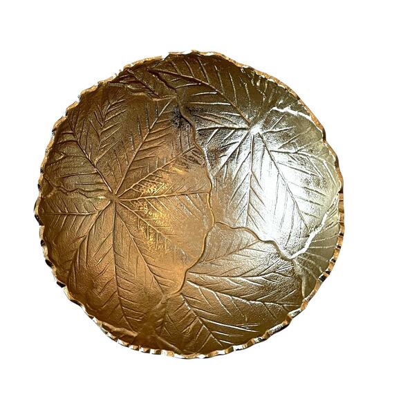 Acorn & Oak Gold Leaf Bowl 11in Metal Made in India NEW - Picture 13 of 14